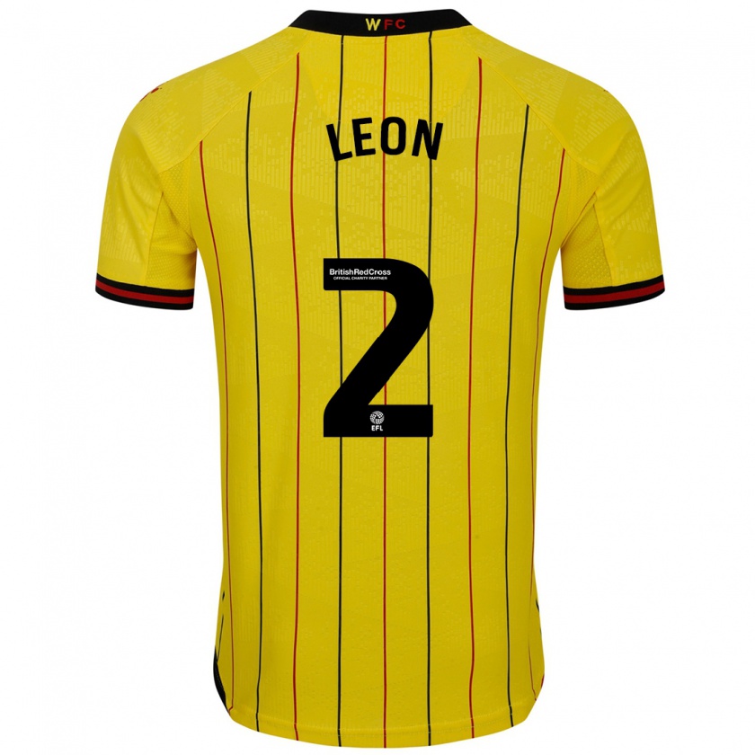 Kandiny Hombre Camiseta Lucía León #2 Amarillo Negro 1ª Equipación 2024/25 La Camisa