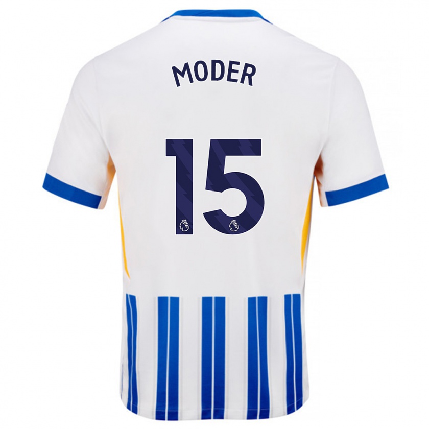 Kandiny Uomo Maglia Jakub Moder #15 Bianco Blu A Righe Kit Gara Home 2024/25 Maglietta