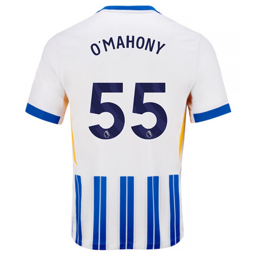 Kandiny Hombre Camiseta Mark O'mahony #55 Blanco Azul Rayas 1ª Equipación 2024/25 La Camisa