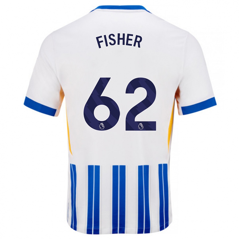 Kandiny Uomo Maglia Hugo Fisher #62 Bianco Blu A Righe Kit Gara Home 2024/25 Maglietta