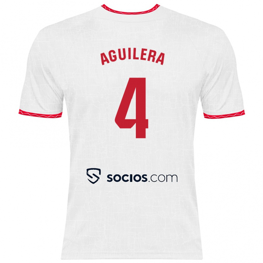 Kandiny Hombre Camiseta Juanan Aguilera #4 Blanco Rojo 1ª Equipación 2024/25 La Camisa México