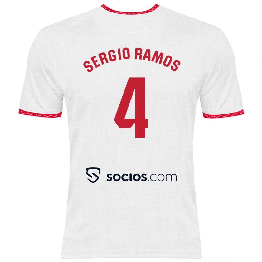 Kandiny Heren Sergio Ramos #4 Wit Rood Thuisshirt Thuistenue 2024/25 T-Shirt