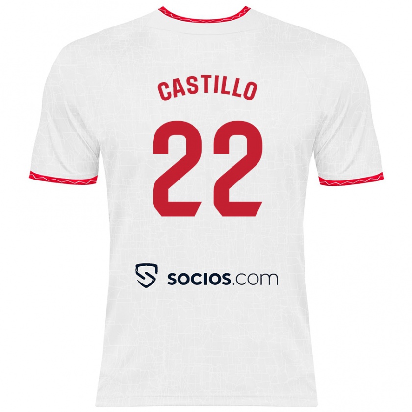 Kandiny Hombre Camiseta José Castillo #22 Blanco Rojo 1ª Equipación 2024/25 La Camisa México