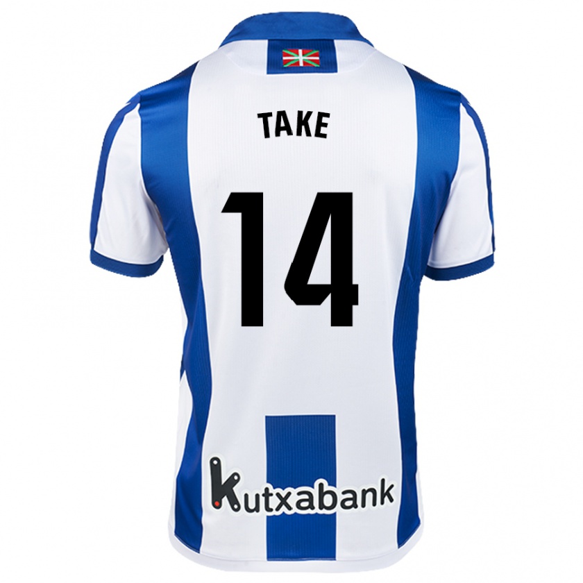 Kandiny Heren Takefusa Kubo #14 Wit Blauw Thuisshirt Thuistenue 2024/25 T-Shirt