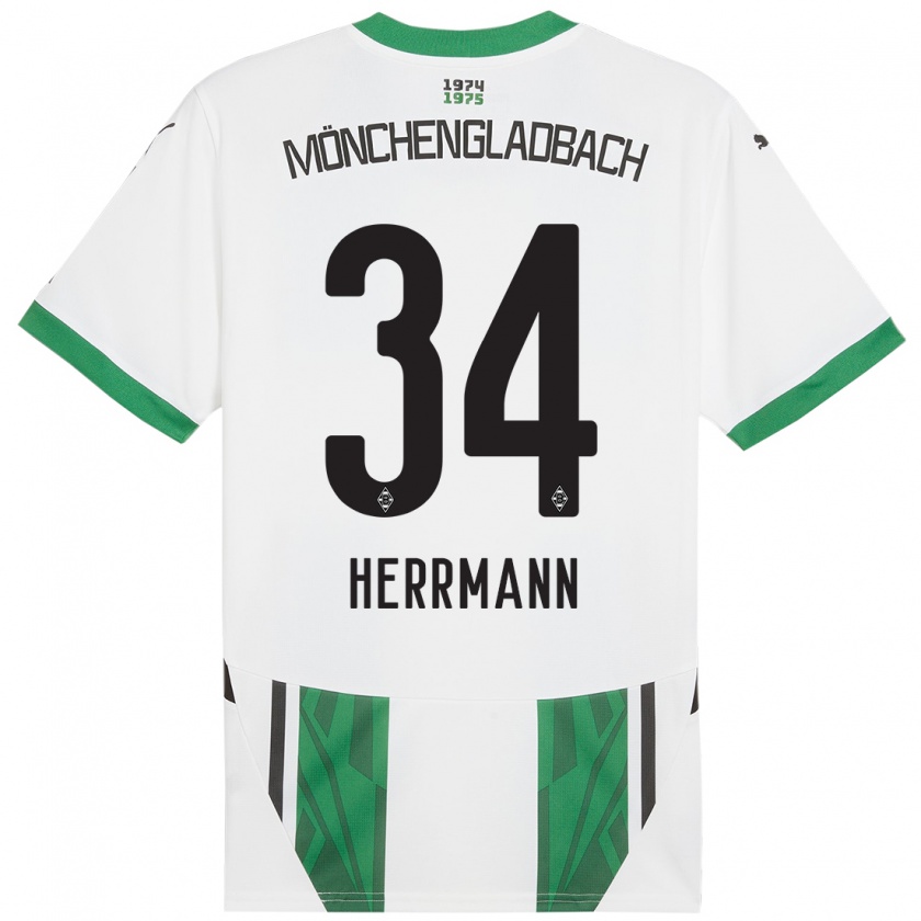 Kandiny Hombre Camiseta Charles Herrmann #34 Blanco Verde 1ª Equipación 2024/25 La Camisa