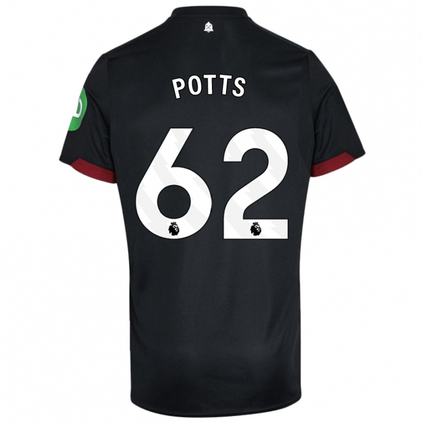 Kandiny Uomo Maglia Freddie Potts #62 Nero Bianco Kit Gara Away 2024/25 Maglietta