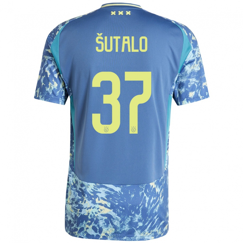 Kandiny Uomo Maglia Josip Sutalo #37 Grigio Blu Giallo Kit Gara Away 2024/25 Maglietta