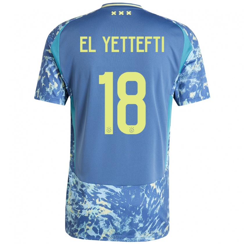 Kandiny Hombre Camiseta Adil Amghar El Yettefti #18 Gris Azul Amarillo 2ª Equipación 2024/25 La Camisa México