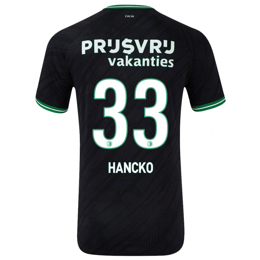 Kandiny Heren Dávid Hancko #33 Zwart Groen Uitshirt Uittenue 2024/25 T-Shirt