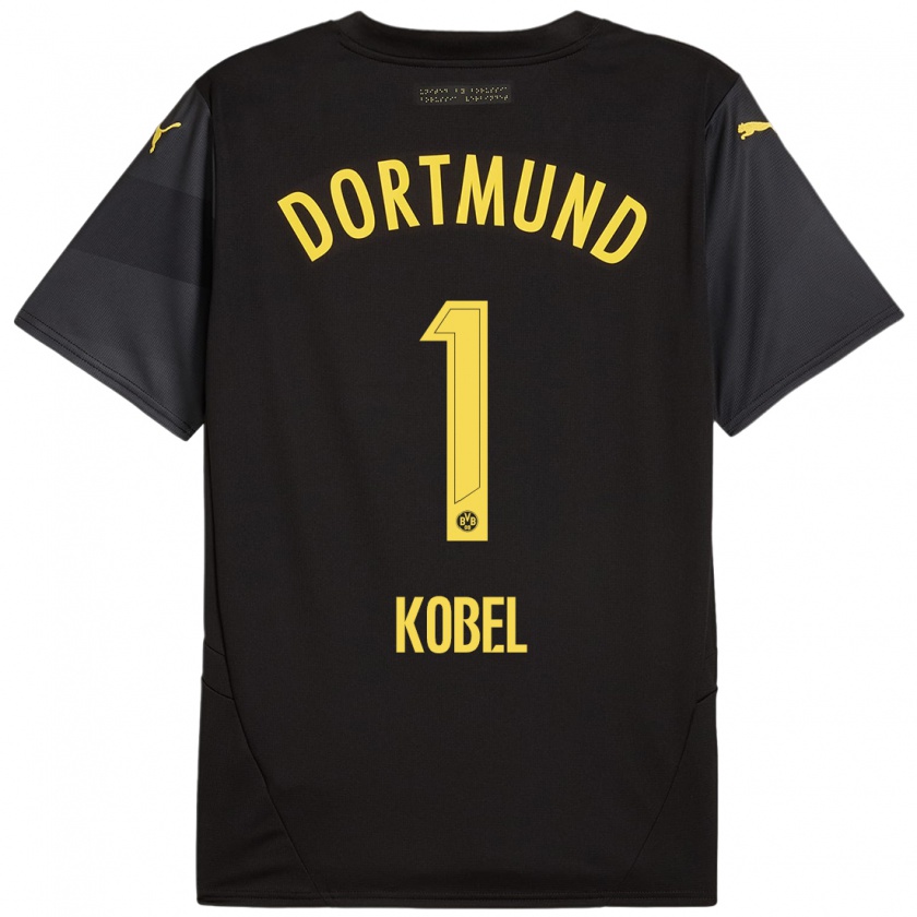 Kandiny Uomo Maglia Gregor Kobel #1 Nero Giallo Kit Gara Away 2024/25 Maglietta