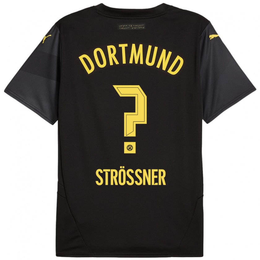 Kandiny Uomo Maglia Lenni Strößner #0 Nero Giallo Kit Gara Away 2024/25 Maglietta