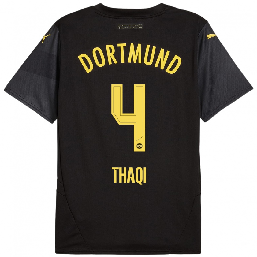 Kandiny Uomo Maglia Albin Thaqi #4 Nero Giallo Kit Gara Away 2024/25 Maglietta