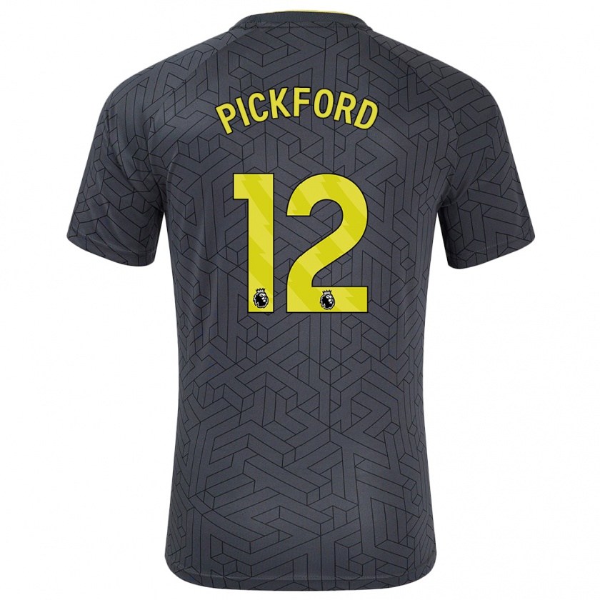 Kandiny Uomo Maglia Jordan Pickford #12 Nero Giallo Kit Gara Away 2024/25 Maglietta