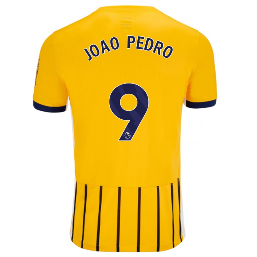 Kandiny Hombre Camiseta João Pedro #9 Dorado Azul Rayas 2ª Equipación 2024/25 La Camisa