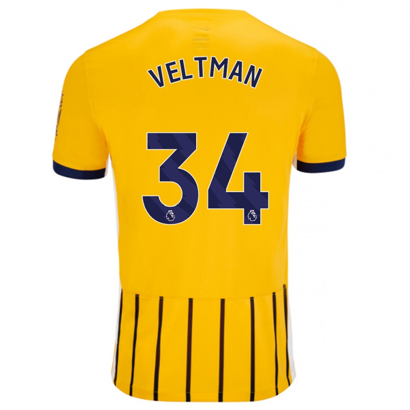 Kandiny Herren Joël Veltman #34 Gold Blau Nadelstreifen Auswärtstrikot Trikot 2024/25 T-Shirt Österreich