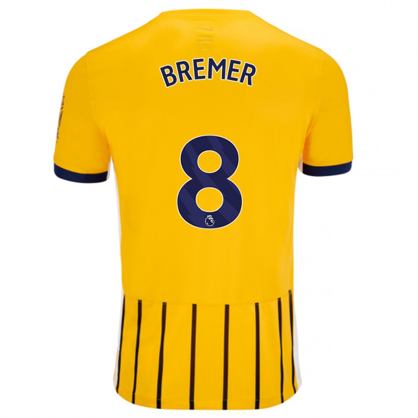 Kandiny Uomo Maglia Pauline Bremer #8 Oro Blu A Righe Sottili Kit Gara Away 2024/25 Maglietta