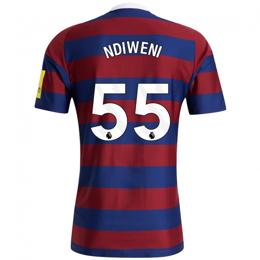 Kandiny Uomo Maglia Michael Ndiweni #55 Borgogna Blu Navy Kit Gara Away 2024/25 Maglietta