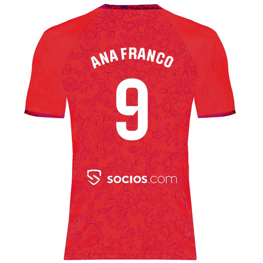 Kandiny Hombre Camiseta Ana Franco De La Vega #9 Rojo 2ª Equipación 2024/25 La Camisa México