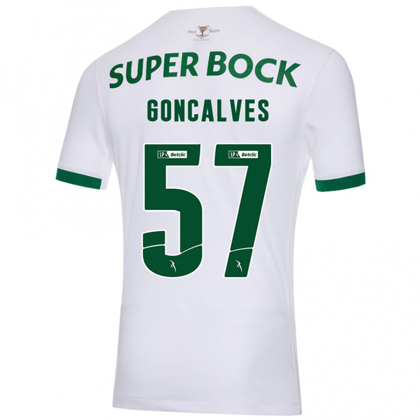 Kandiny Uomo Maglia Inês Gonçalves #57 Bianco Verde Kit Gara Away 2024/25 Maglietta