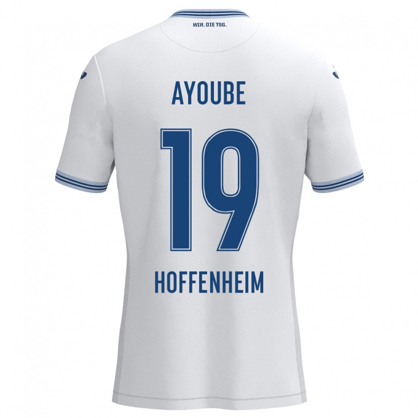 Kandiny Hombre Camiseta Ayoube Amaimouni-Echghouyab #19 Blanco Azul 2ª Equipación 2024/25 La Camisa México