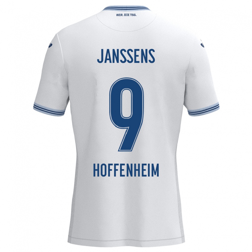 Kandiny Uomo Maglia Jill Janssens #9 Bianco Blu Kit Gara Away 2024/25 Maglietta