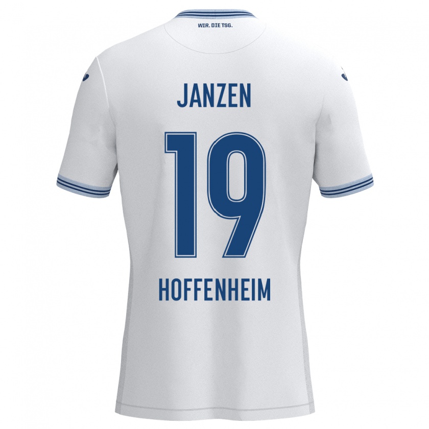 Kandiny Uomo Maglia Mathilde Janzen #19 Bianco Blu Kit Gara Away 2024/25 Maglietta