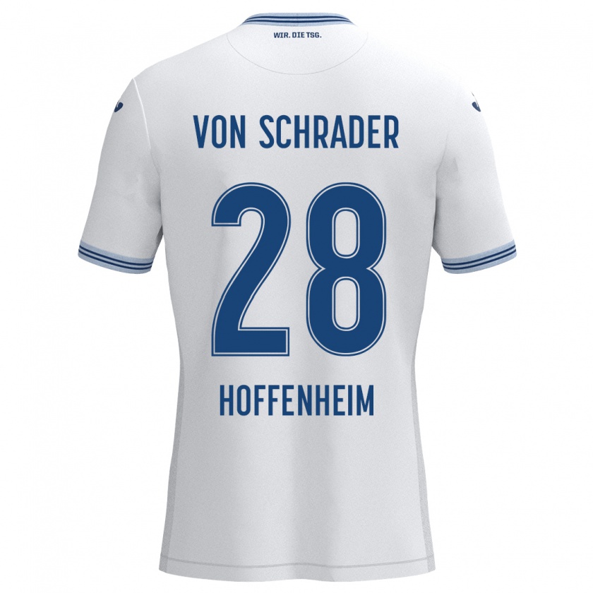 Kandiny Uomo Maglia Lina Von Schrader #28 Bianco Blu Kit Gara Away 2024/25 Maglietta