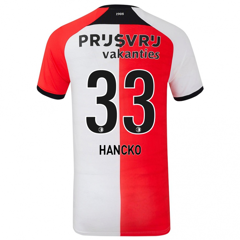 Kandiny Donna Maglia Dávid Hancko #33 Rosso Bianco Kit Gara Home 2024/25 Maglietta