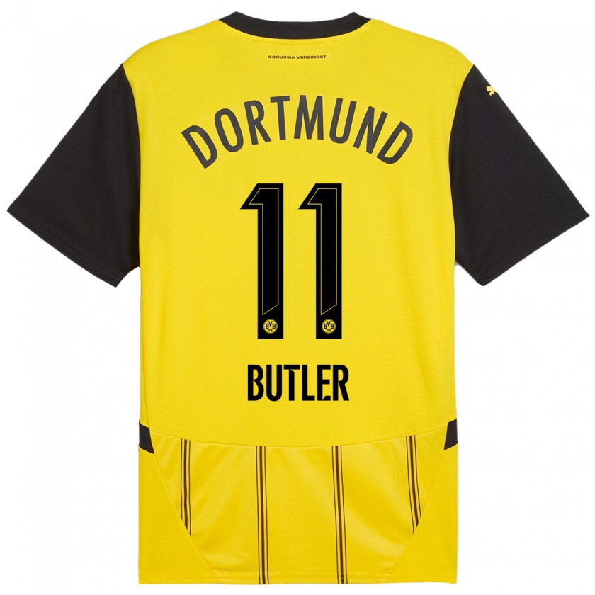 Kandiny Dames Justin Butler #11 Geel Zwart Thuisshirt Thuistenue 2024/25 T-Shirt België