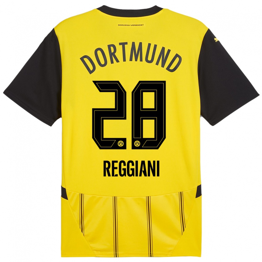 Kandiny Mujer Camiseta Luca Reggiani #28 Amarillo Negro 1ª Equipación 2024/25 La Camisa