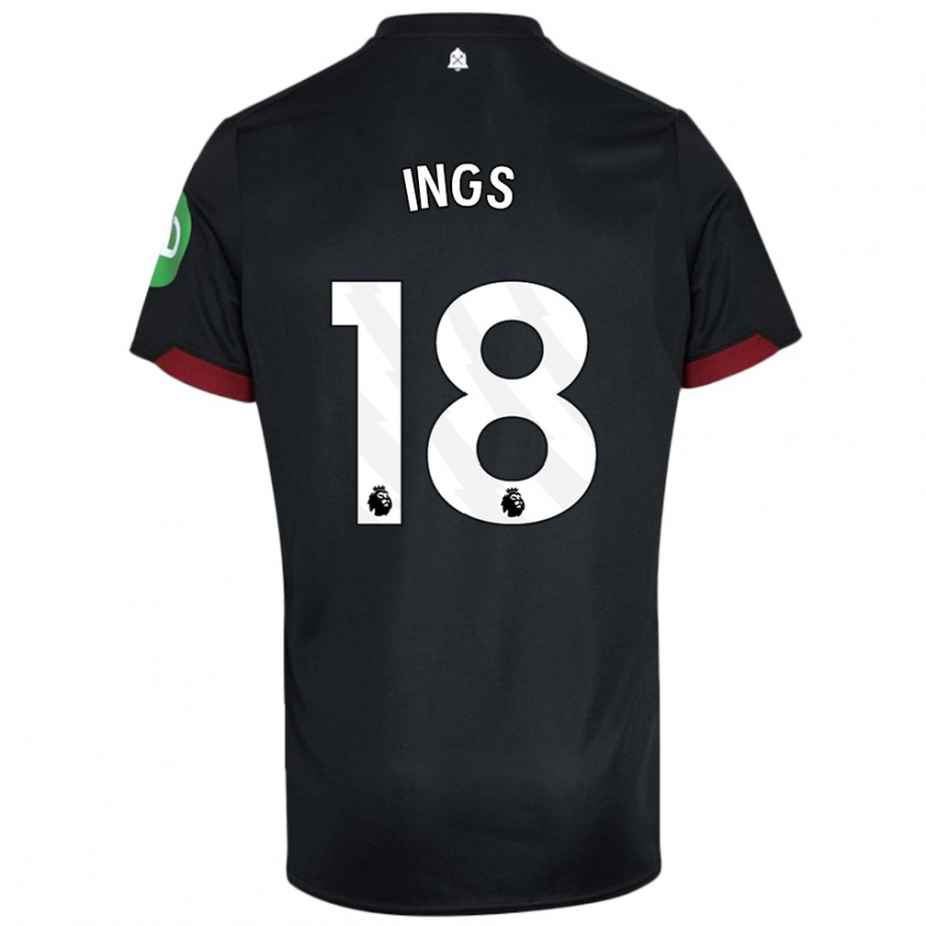 Kandiny Mujer Camiseta Danny Ings #18 Negro Blanco 2ª Equipación 2024/25 La Camisa