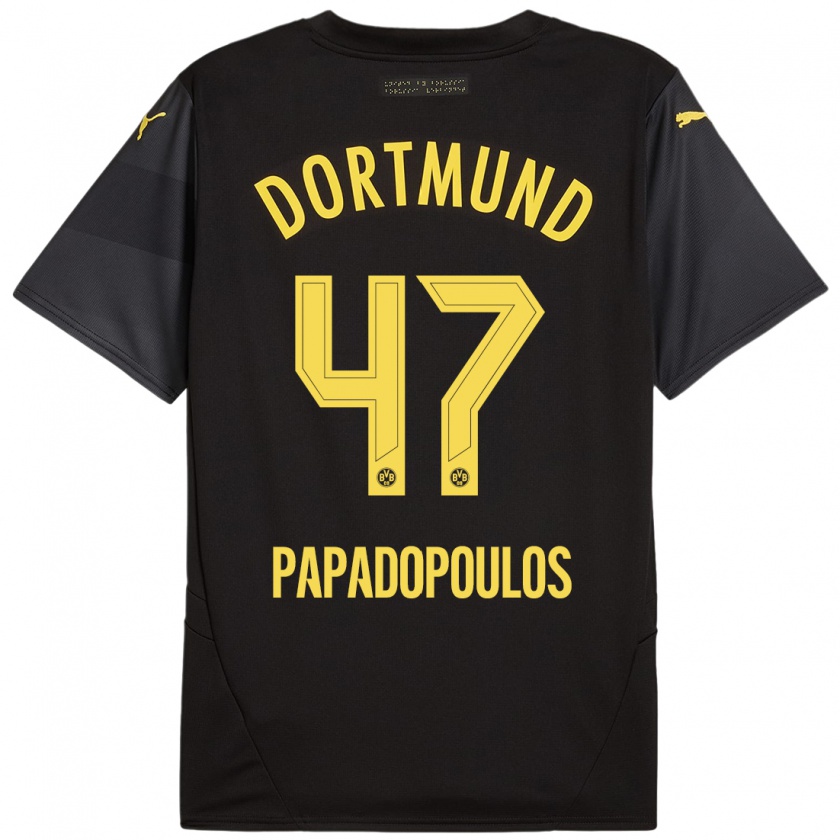 Kandiny Dames Antonios Papadopoulos #47 Zwart Geel Uitshirt Uittenue 2024/25 T-Shirt België