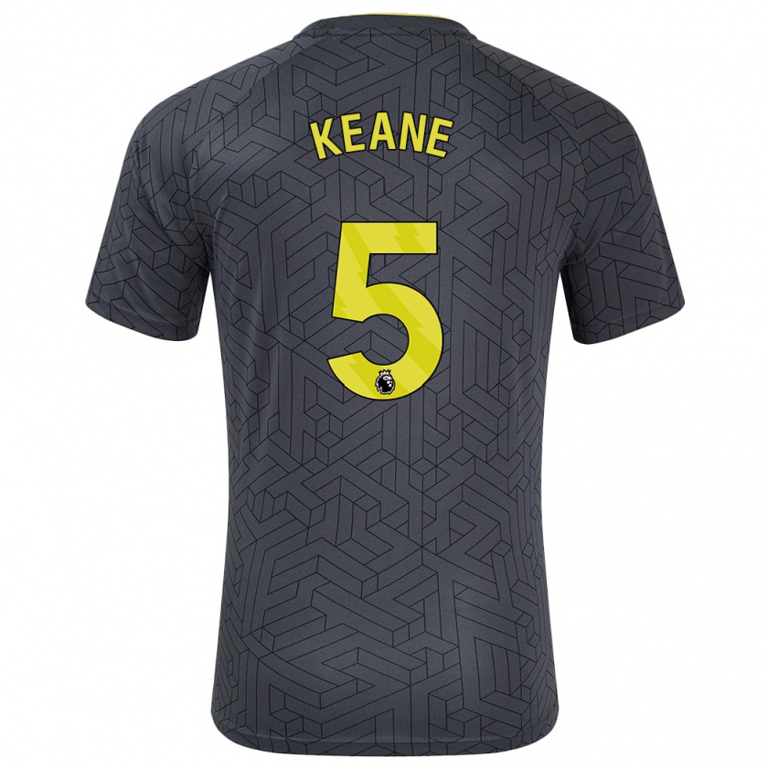 Kandiny Dames Michael Keane #5 Zwart Geel Uitshirt Uittenue 2024/25 T-Shirt