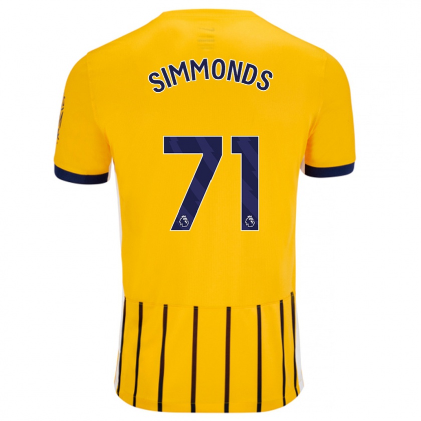 Kandiny Donna Maglia Freddie Simmonds #71 Oro Blu A Righe Sottili Kit Gara Away 2024/25 Maglietta