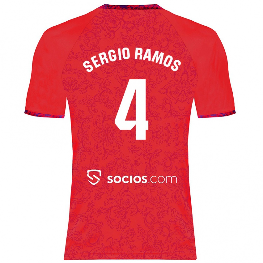 Kandiny Donna Maglia Sergio Ramos #4 Rosso Kit Gara Away 2024/25 Maglietta