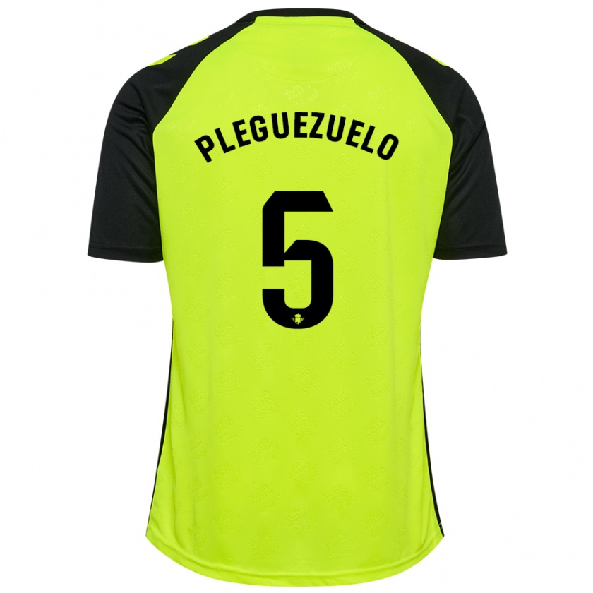 Kandiny Dames Xavi Pleguezuelo #5 Fluorescerend Geel Zwart Uitshirt Uittenue 2024/25 T-Shirt