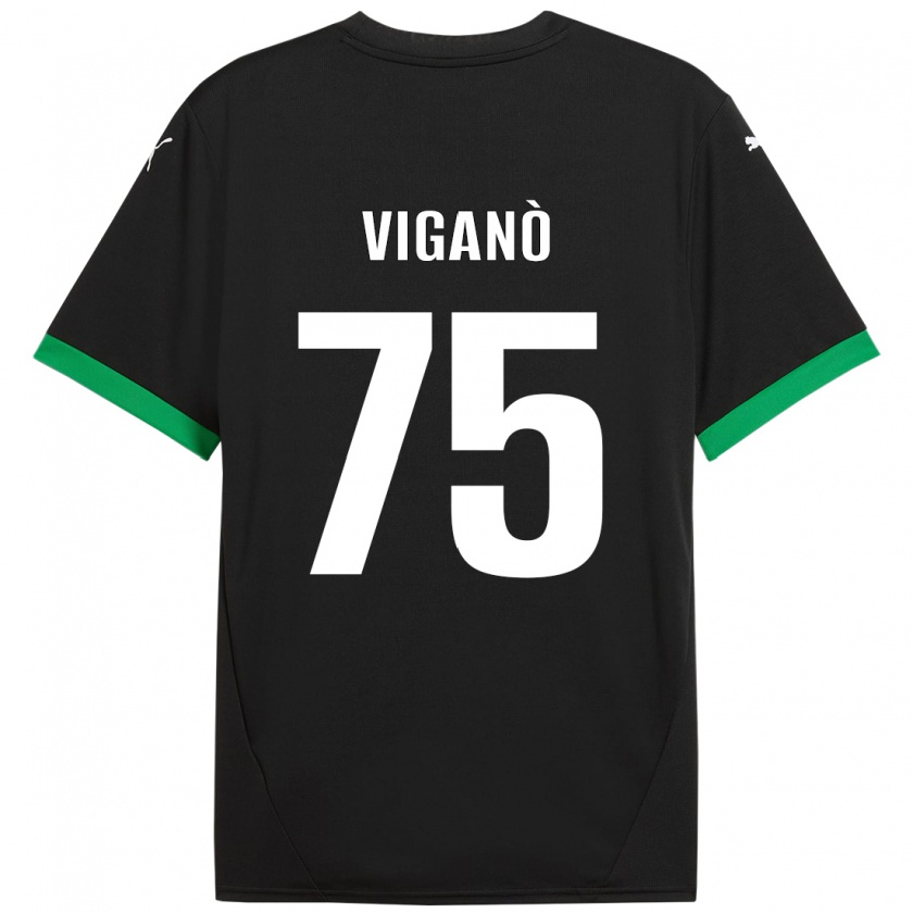 Kandiny Bambino Maglia Lorenzo Viganò #75 Nero Verde Scuro Kit Gara Home 2024/25 Maglietta