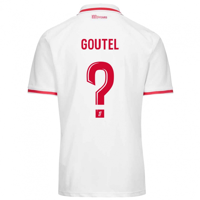 Kandiny Niño Camiseta Farid Goutel #0 Blanco Rojo 1ª Equipación 2024/25 La Camisa