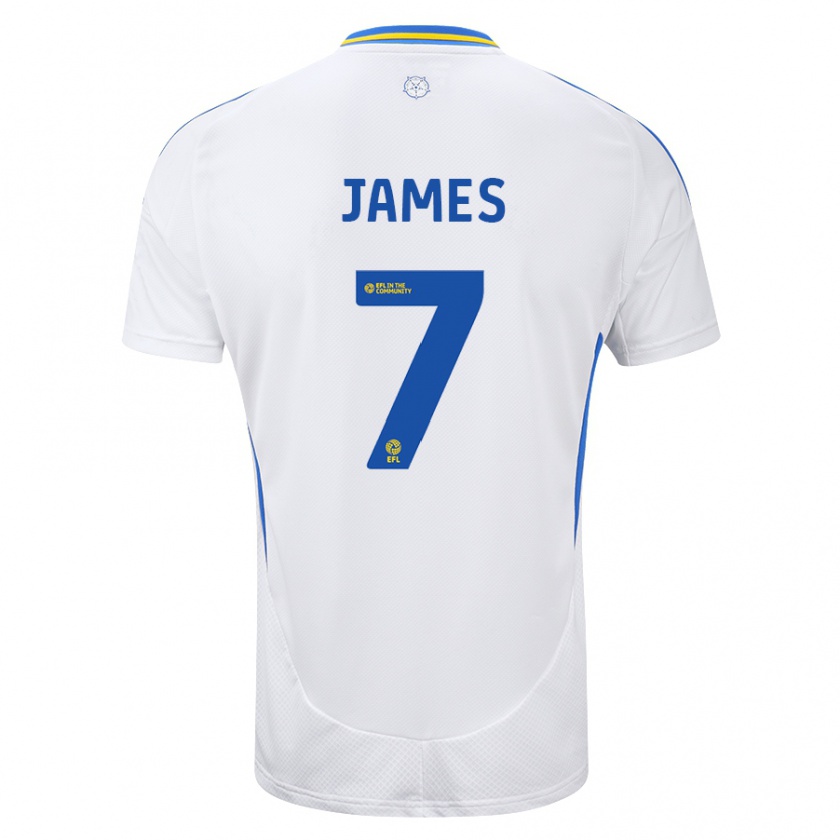 Kandiny Bambino Maglia Daniel James #7 Bianco Blu Kit Gara Home 2024/25 Maglietta