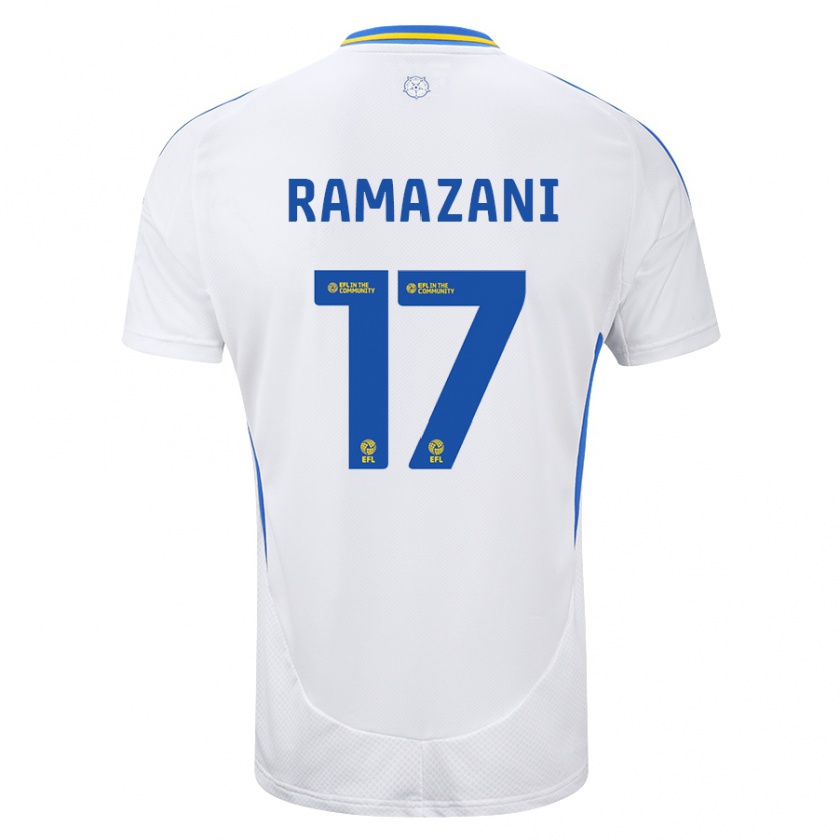 Kandiny Niño Camiseta Largie Ramazani #17 Blanco Azul 1ª Equipación 2024/25 La Camisa