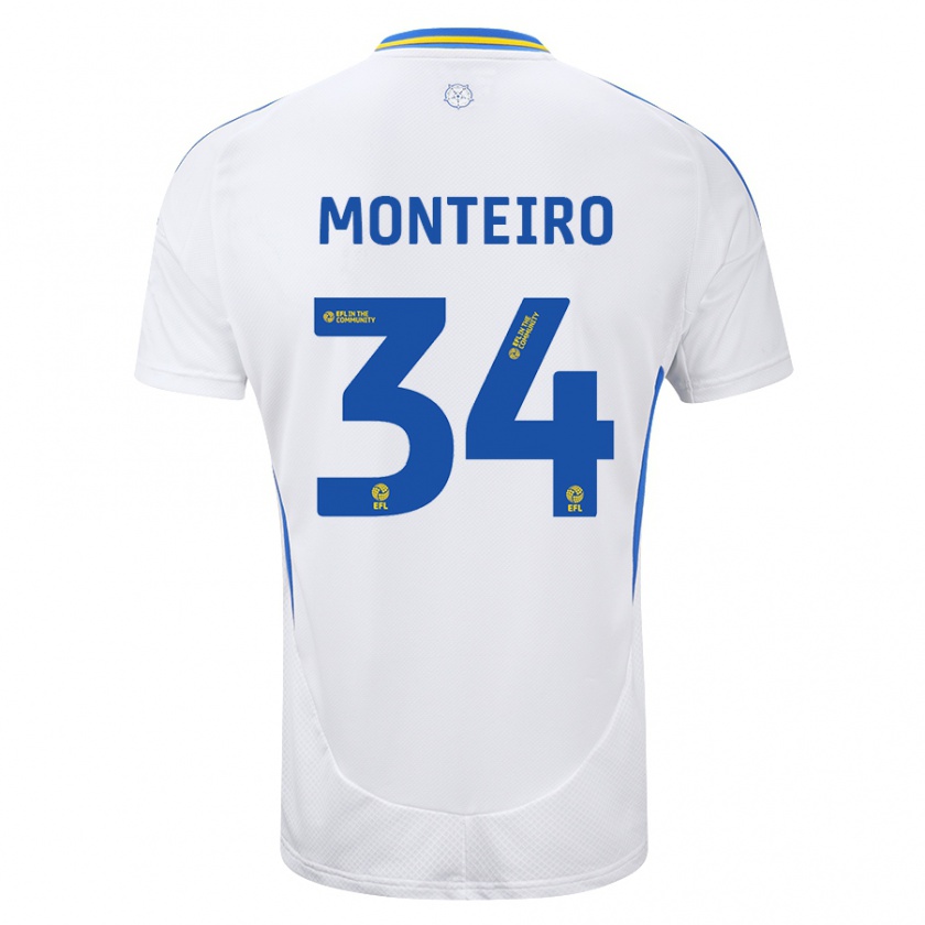 Kandiny Kinderen Diogo Monteiro #34 Wit Blauw Thuisshirt Thuistenue 2024/25 T-Shirt