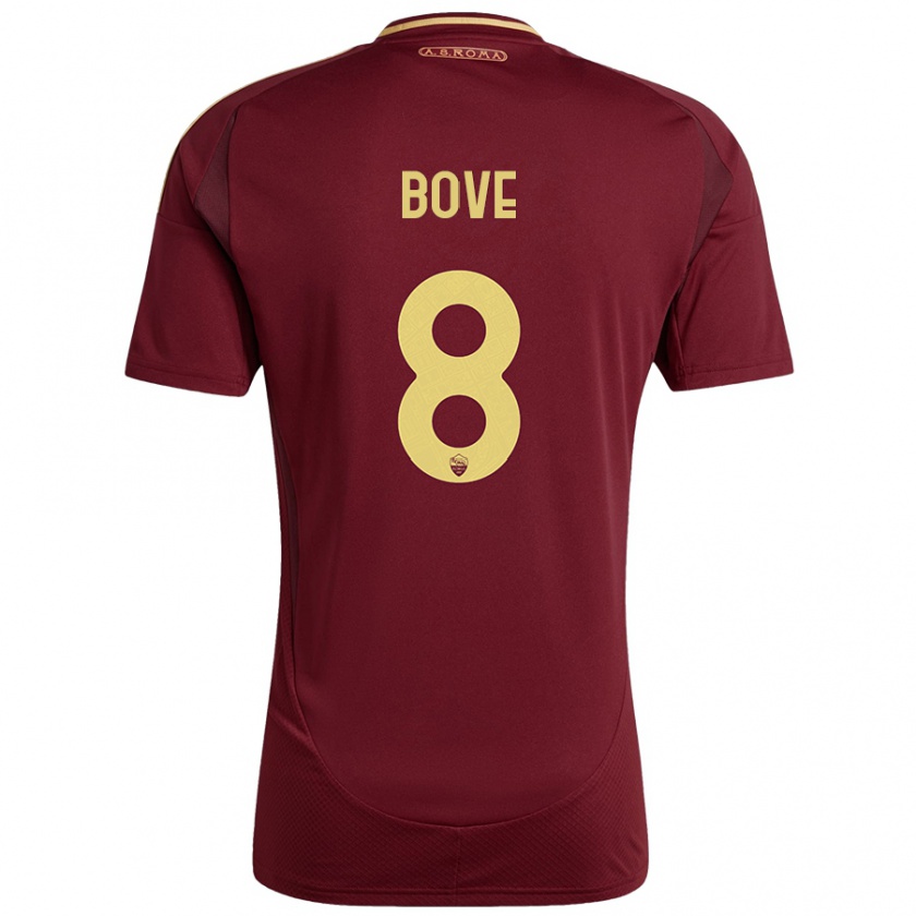 Kandiny Niño Camiseta Edoardo Bove #8 Rojo Marrón Dorado 1ª Equipación 2024/25 La Camisa