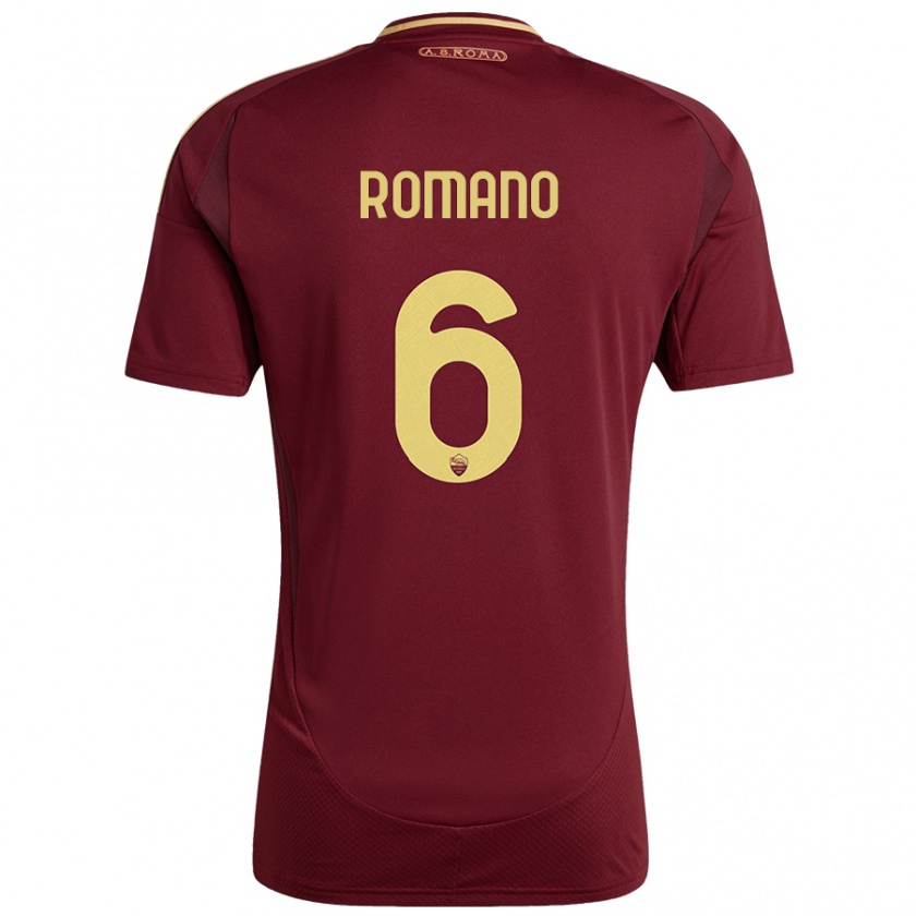 Kandiny Niño Camiseta Alessandro Romano #6 Rojo Marrón Dorado 1ª Equipación 2024/25 La Camisa