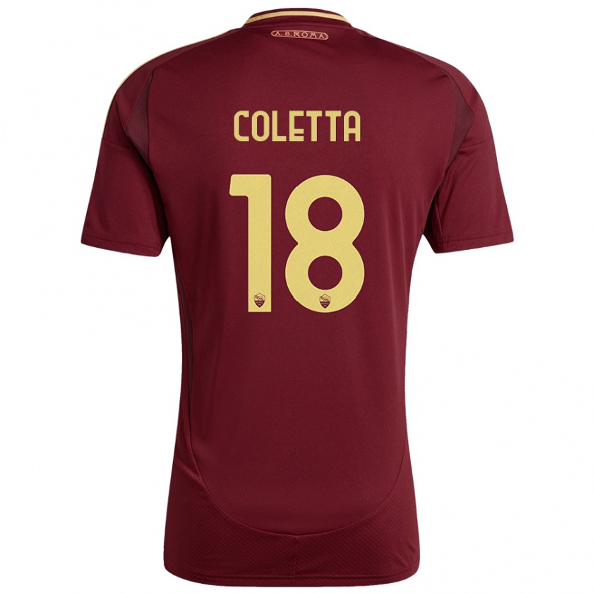 Kandiny Niño Camiseta Federico Coletta #18 Rojo Marrón Dorado 1ª Equipación 2024/25 La Camisa