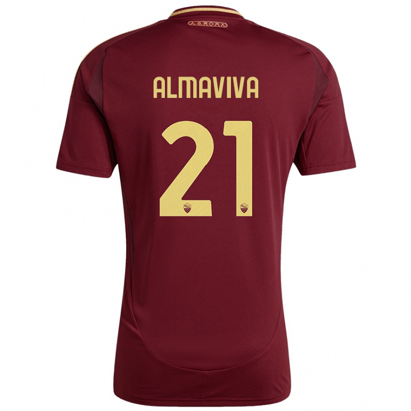 Kandiny Niño Camiseta Mattia Almaviva #21 Rojo Marrón Dorado 1ª Equipación 2024/25 La Camisa