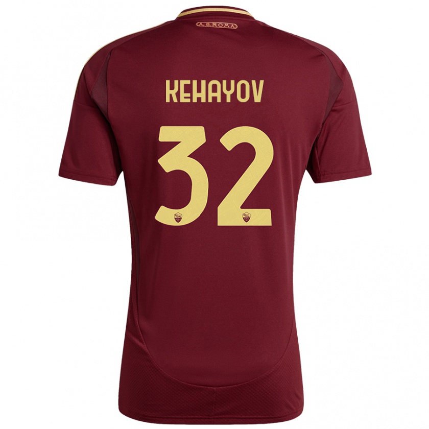 Kandiny Niño Camiseta Atanas Kehayov #32 Rojo Marrón Dorado 1ª Equipación 2024/25 La Camisa