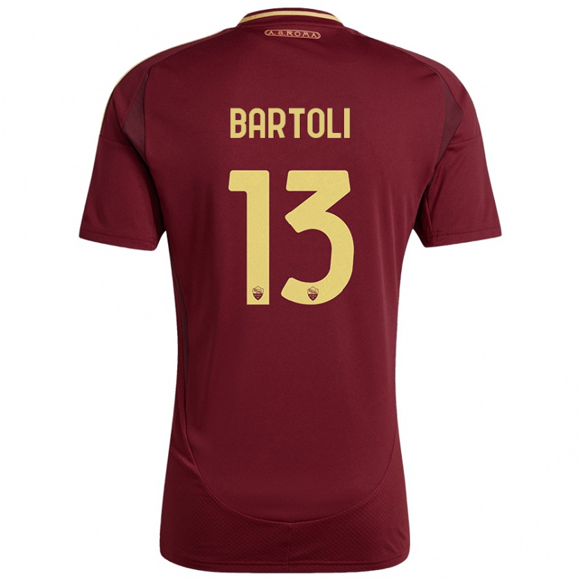 Kandiny Niño Camiseta Elisa Bartoli #13 Rojo Marrón Dorado 1ª Equipación 2024/25 La Camisa