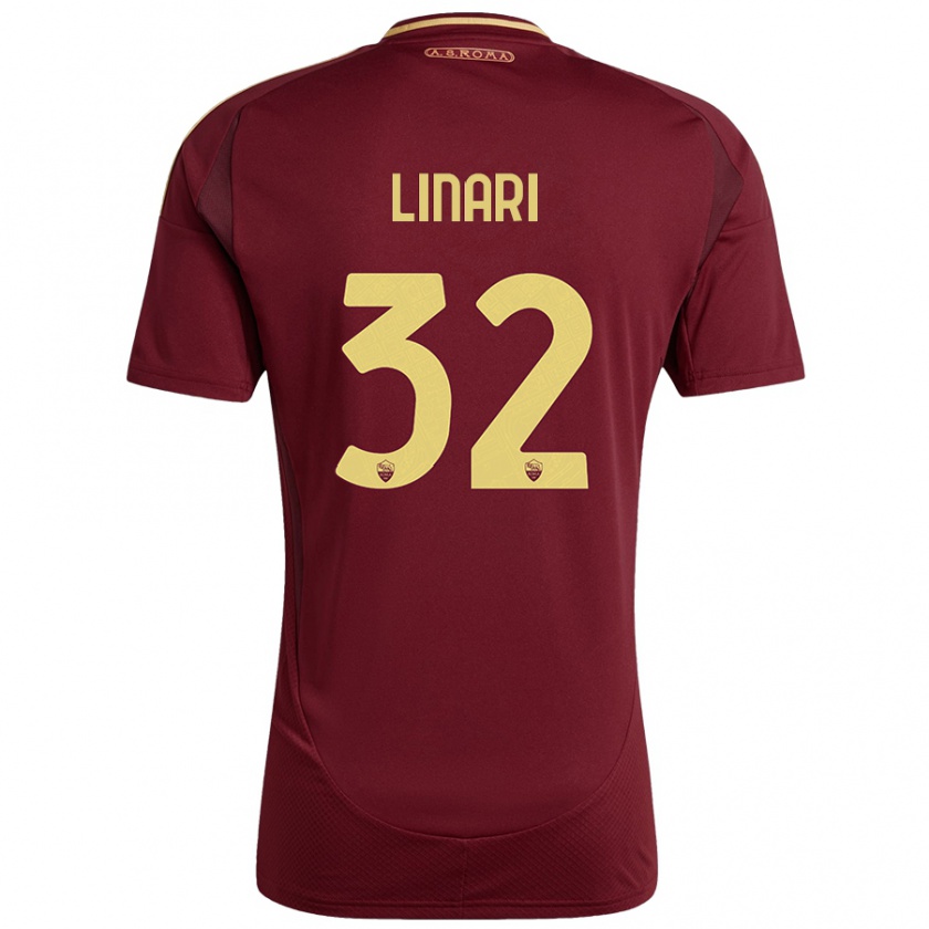 Kandiny Niño Camiseta Elena Linari #32 Rojo Marrón Dorado 1ª Equipación 2024/25 La Camisa