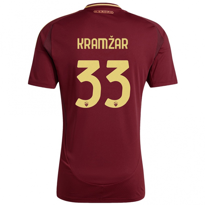 Kandiny Niño Camiseta Zara Kramžar #33 Rojo Marrón Dorado 1ª Equipación 2024/25 La Camisa