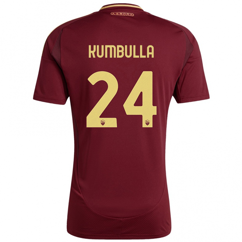 Kandiny Kinder Marash Kumbulla #24 Rot Braun Gold Heimtrikot Trikot 2024/25 T-Shirt Österreich